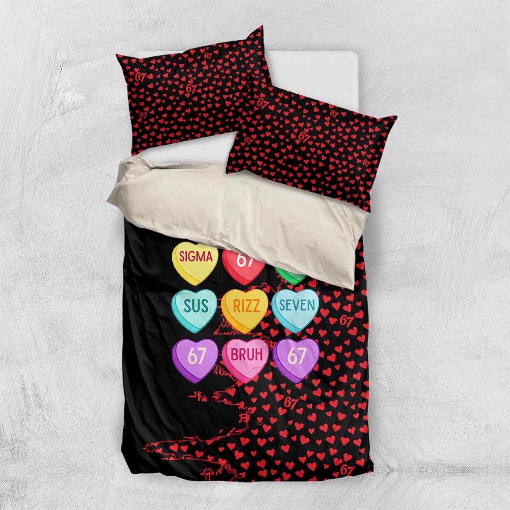 Valentine’s Day 67 Meme Six Seven Bedding Set Gen Alpha Conversation Hearts