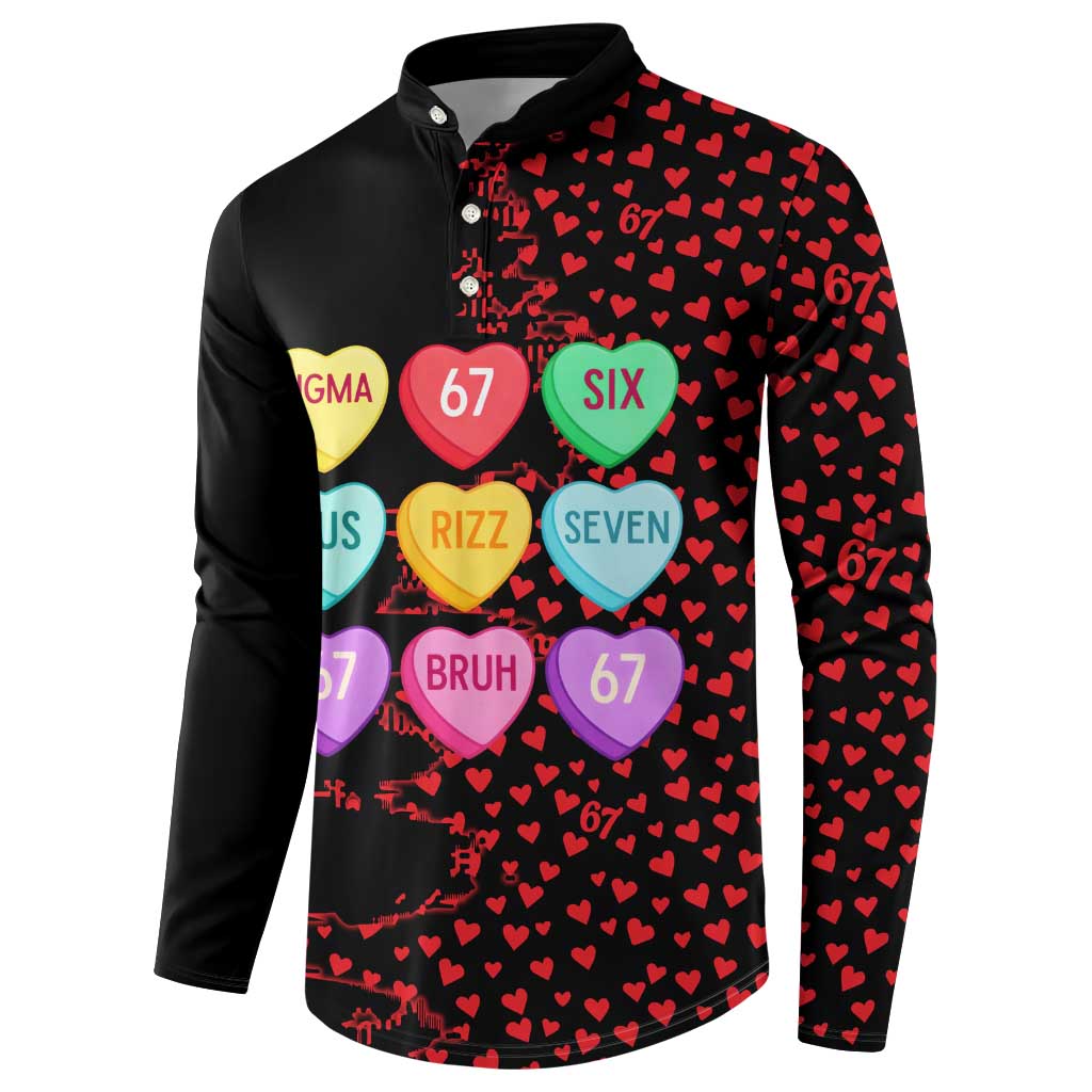 Valentine’s Day 67 Meme Six Seven Button Sweatshirt Gen Alpha Conversation Hearts
