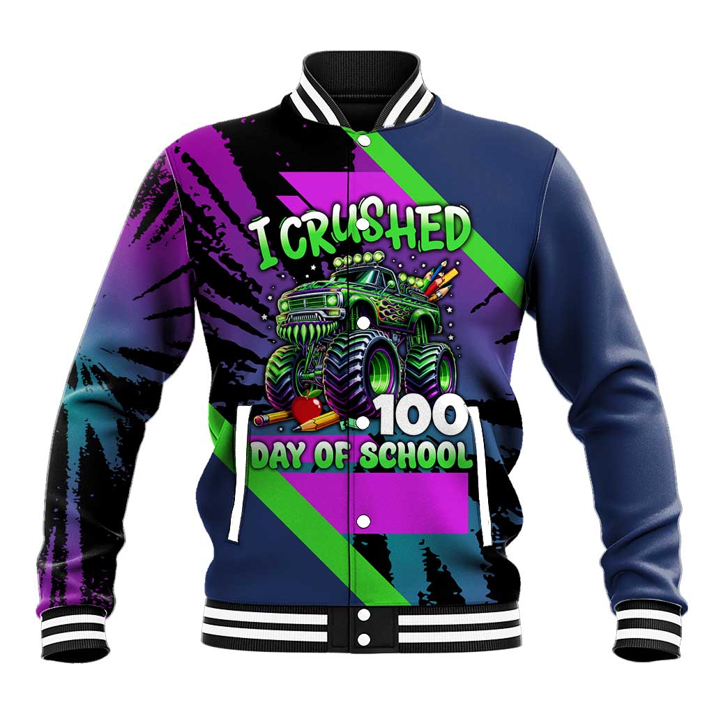 I Crushed 100 Days of School Monster Truck Baseball Jacket 100th Day Boys - Retro Radiant Pattern