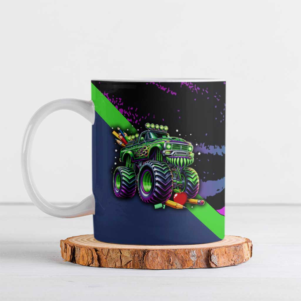I Crushed 100 Days of School Monster Truck Ceramic Mug 100th Day Boys - Retro Radiant Pattern