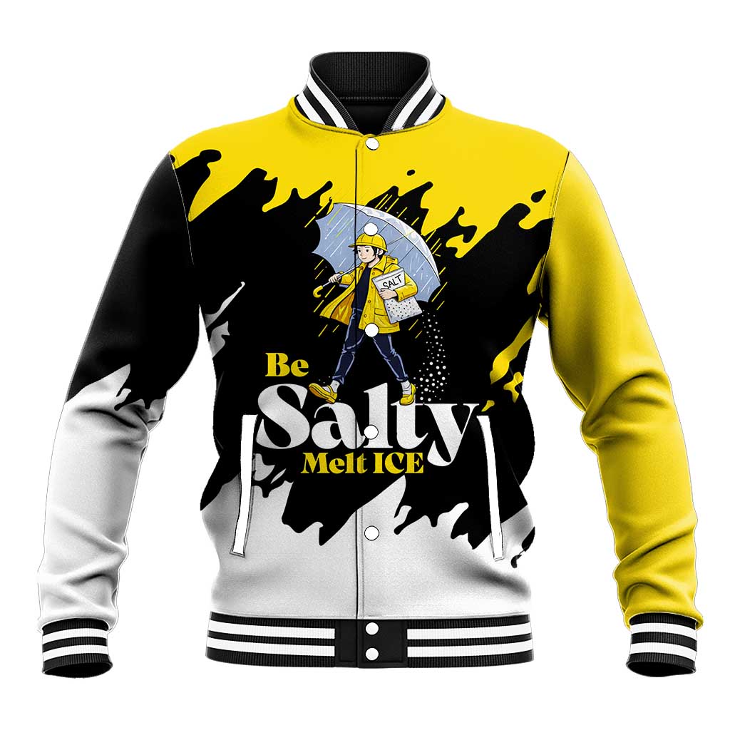 Be Salty Melt Ice Baseball Jacket with Bold Splash Pattern