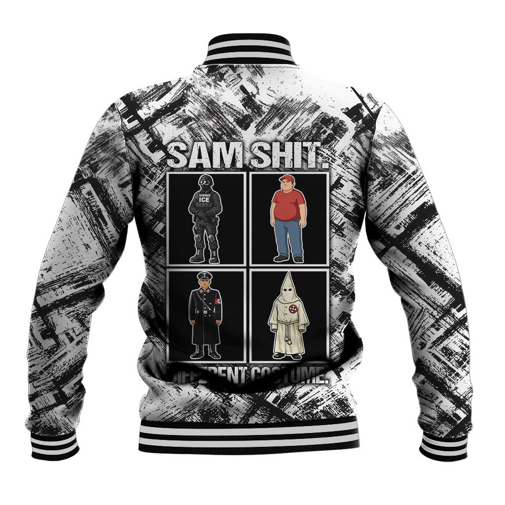 Same Shit Different Costume Baseball Jacket Monochrome Gritty Texture