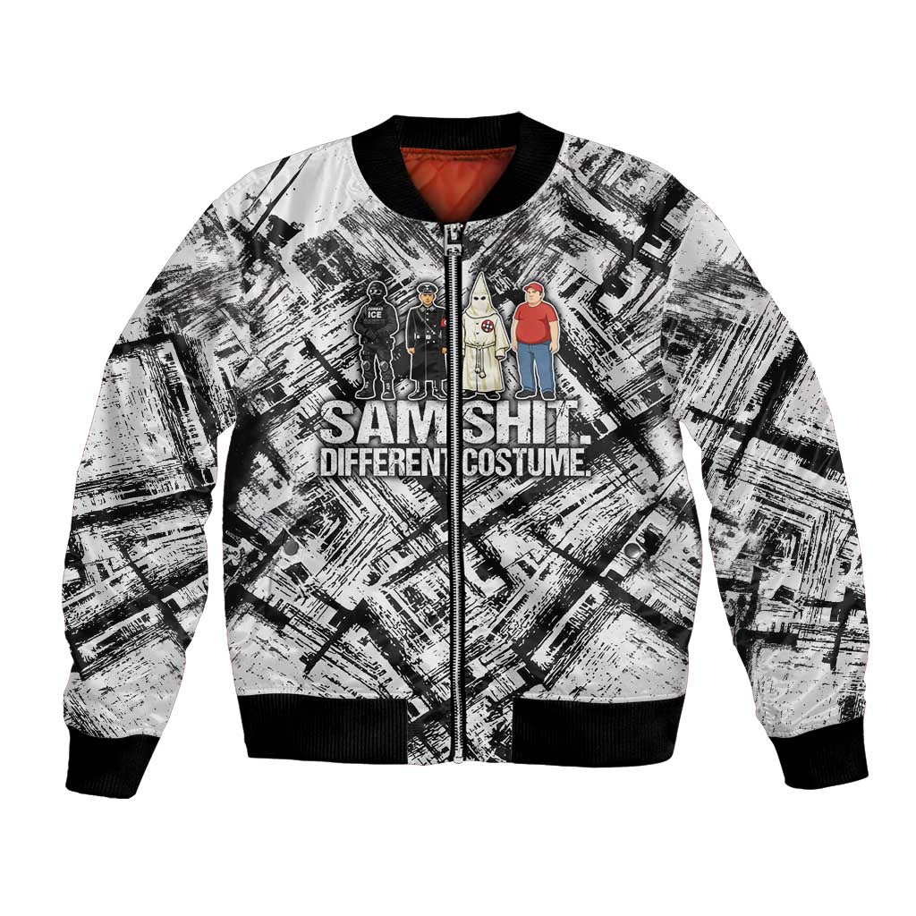 Same Shit Different Costume Bomber Jacket Monochrome Gritty Texture