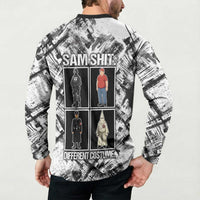 Same Shit Different Costume Button Sweatshirt Monochrome Gritty Texture