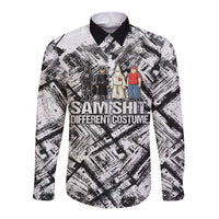 Same Shit Different Costume Long Sleeve Button Shirt Monochrome Gritty Texture