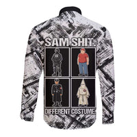 Same Shit Different Costume Long Sleeve Button Shirt Monochrome Gritty Texture