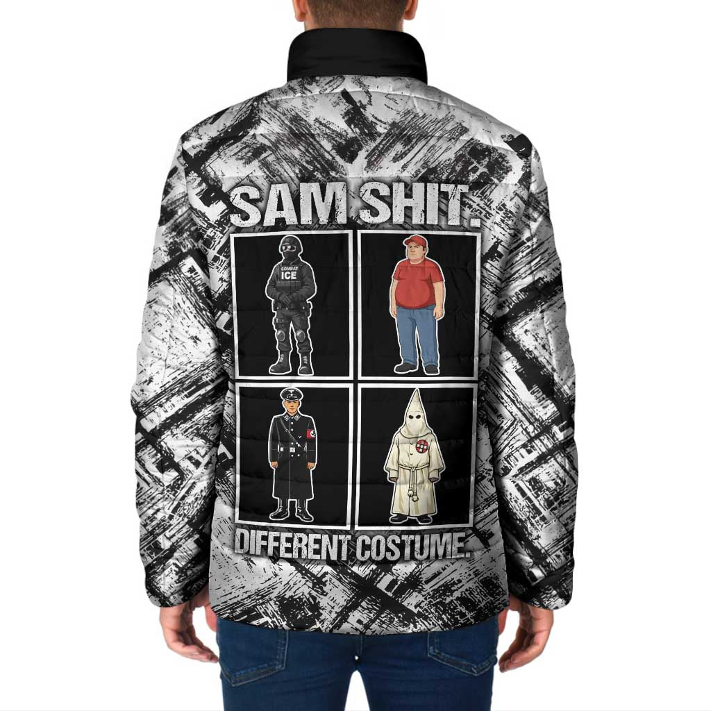 Same Shit Different Costume Padded Jacket Monochrome Gritty Texture