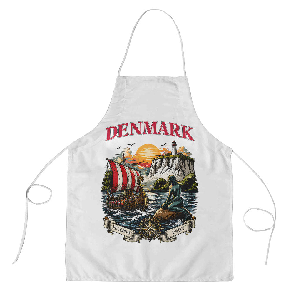 Denmark Kongeriget Heritage Apron Vintage Viking Ship And Nyhavn Scenic Illustration