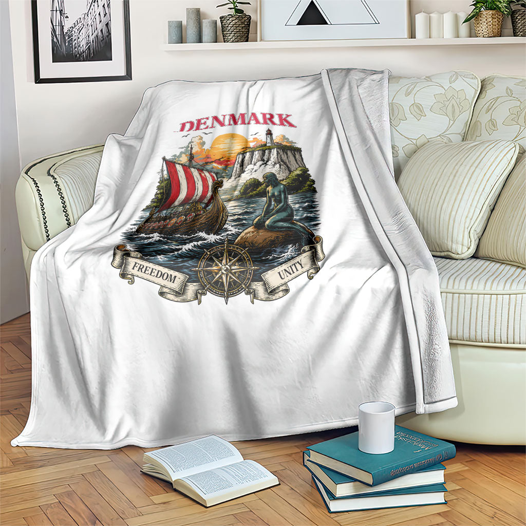 Denmark Kongeriget Heritage Blanket Vintage Viking Ship And Nyhavn Scenic Illustration