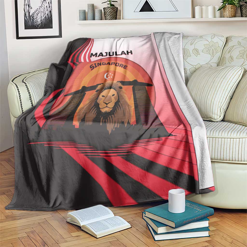 Singapore Lion Blanket with Sunset Marina Bay Design and National Flag