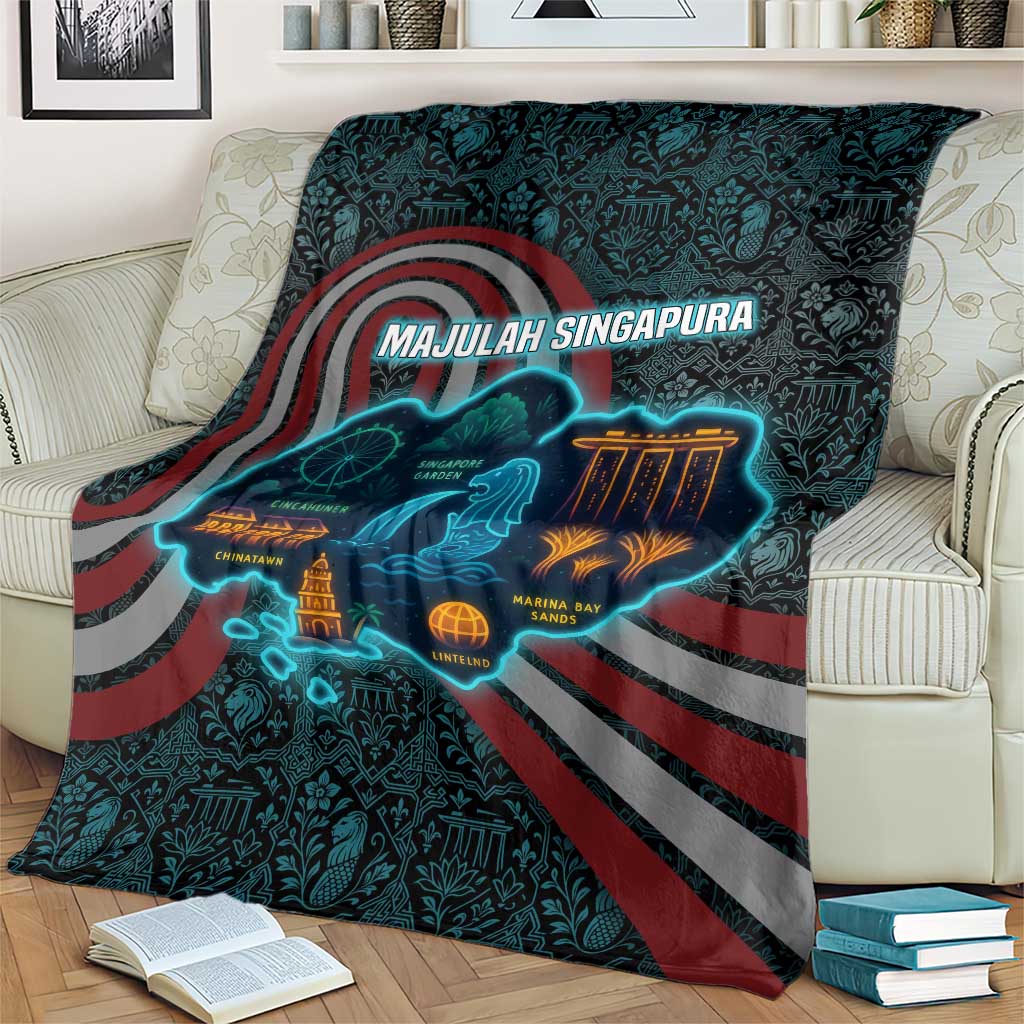 Singapore Blanket with National Icons and Majulah Singapura Script