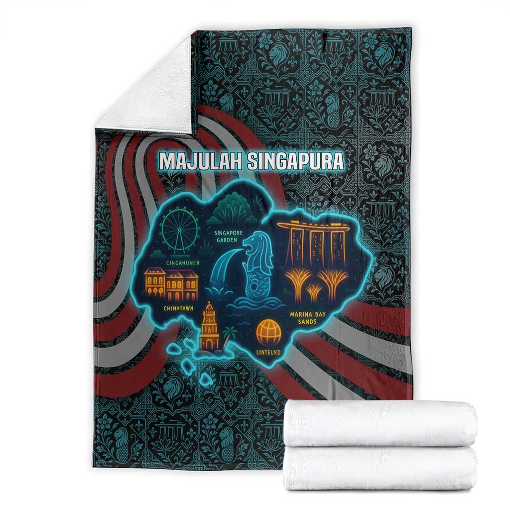 Singapore Blanket with National Icons and Majulah Singapura Script
