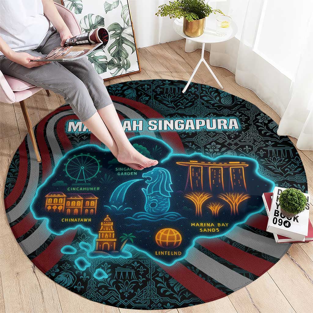 Singapore Round Carpet with National Icons and Majulah Singapura Script