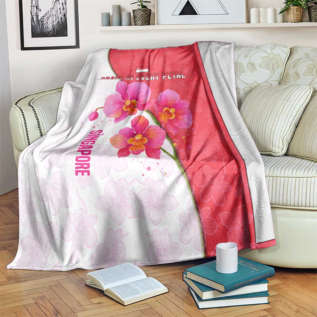 Singapore Blanket with Orchid Flower Design and National Flag Motif