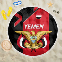 Yemen Eagle Emblem Beach Blanket with National Flag and Map Design