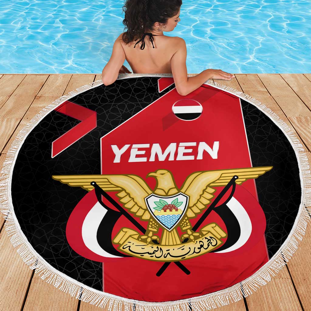 Yemen Eagle Emblem Beach Blanket with National Flag and Map Design