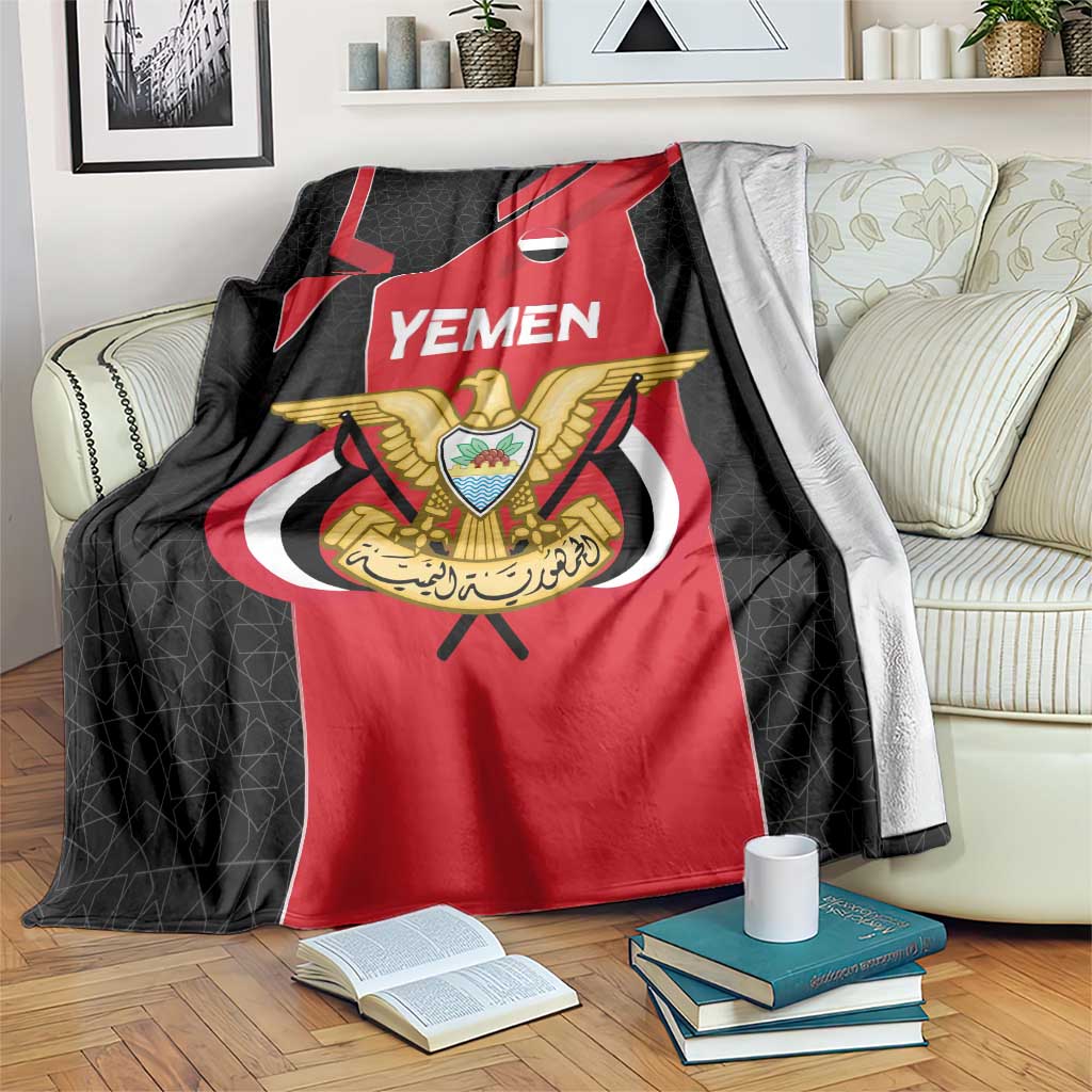 Yemen Eagle Emblem Blanket with National Flag and Map Design
