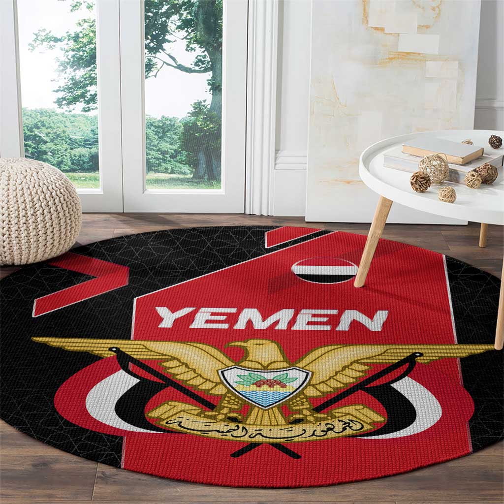 Yemen Eagle Emblem Round Carpet with National Flag and Map Design