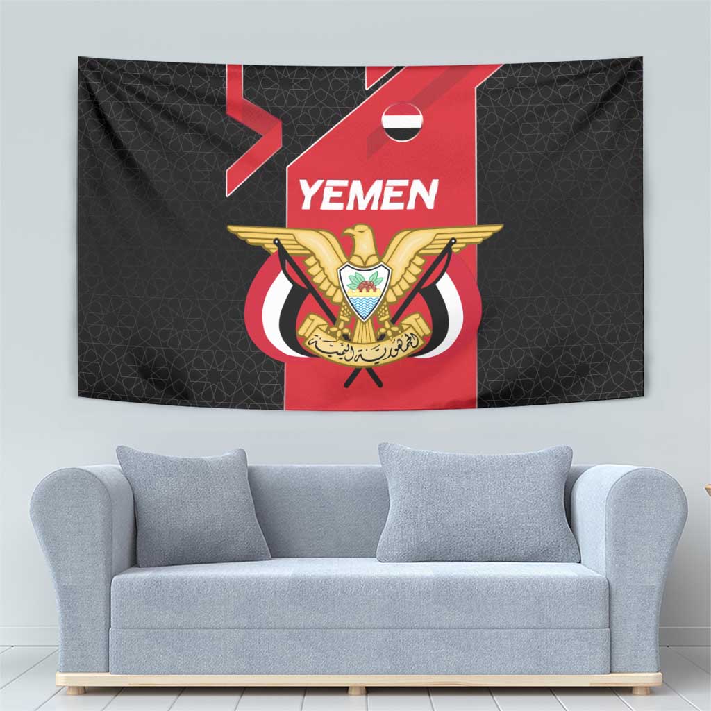 Yemen Eagle Emblem Tapestry with National Flag and Map Design