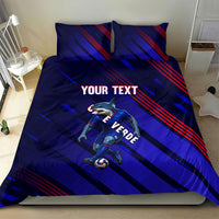 Personalized Cape Verde Soccer Bedding Set Shark Mascot Football Player Striped Pattern