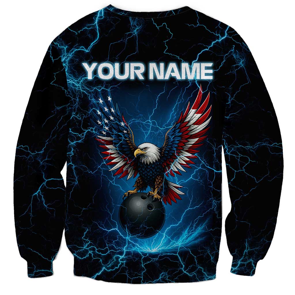 Unisex black sweatshirt with blue lightning, eagle crest, and YOUR NAME text