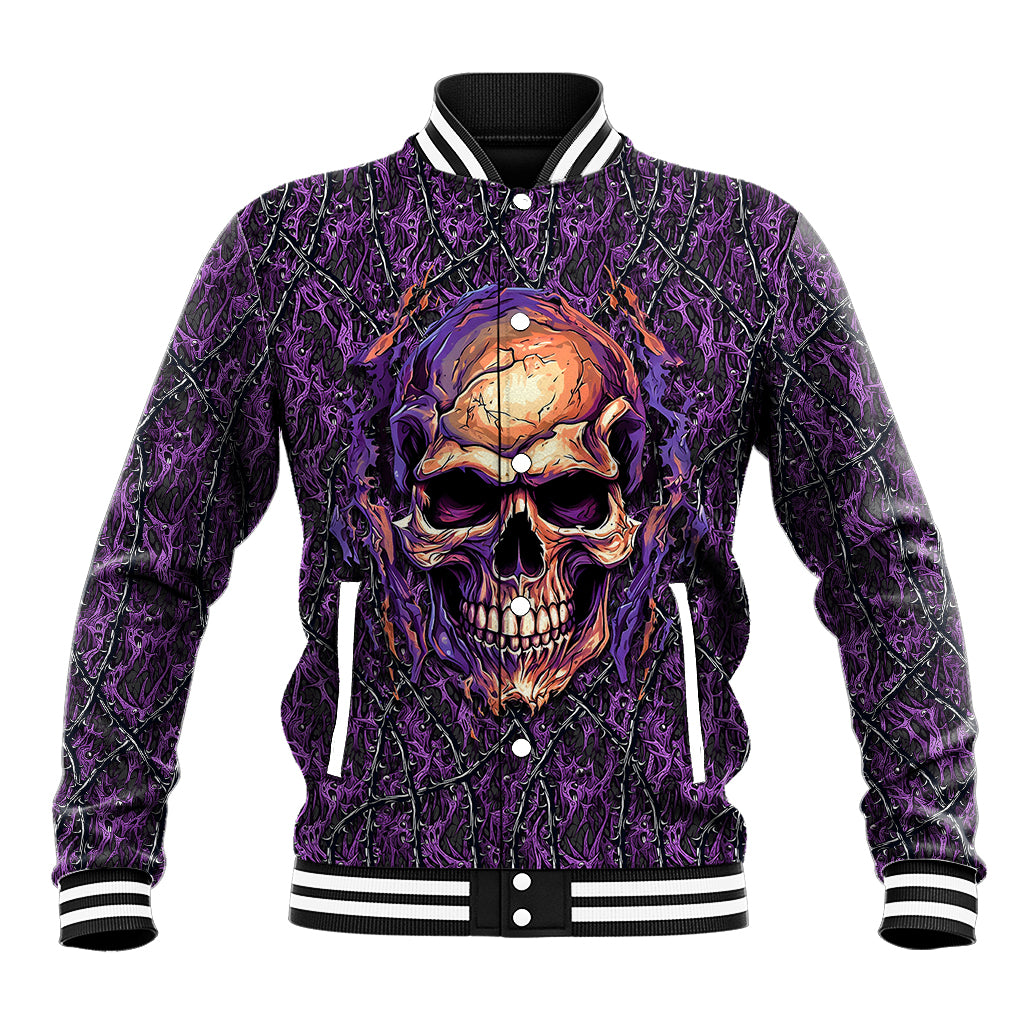 Skull Baseball Jacket Hello Darkness My Old Friend - Horror Seamless Pattern Purple - Wonder Print Shop