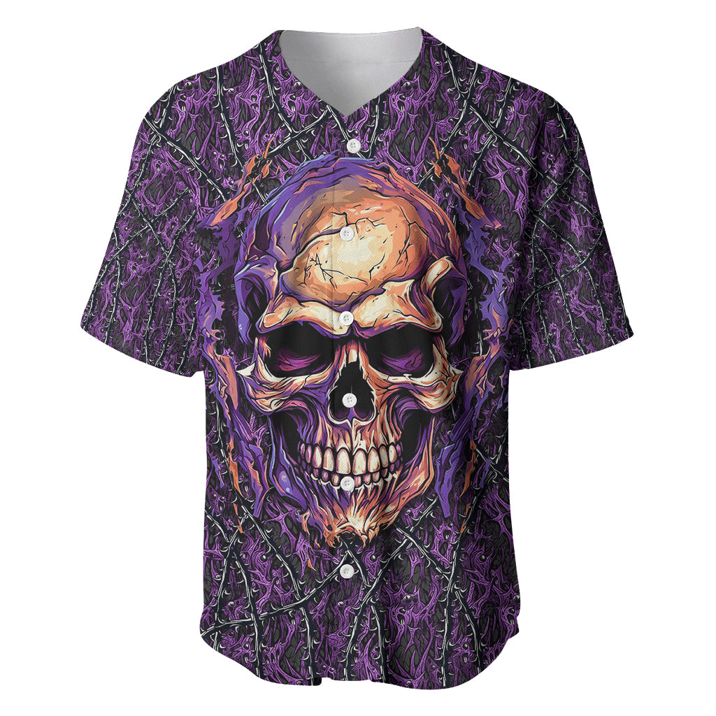 Skull Baseball Jersey Hello Darkness My Old Friend - Horror Seamless Pattern Purple - Wonder Print Shop