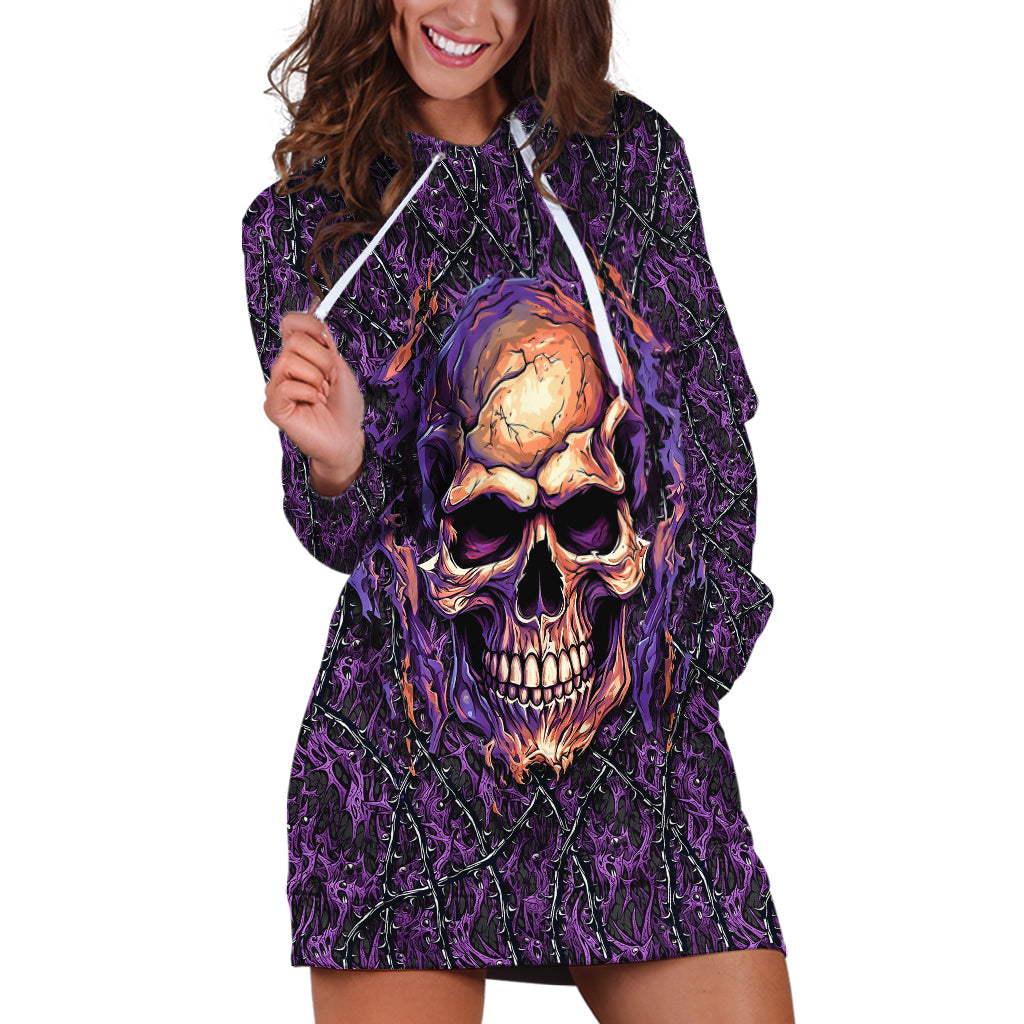 Skull Hoodie Dress Hello Darkness My Old Friend - Horror Seamless Pattern Purple - Wonder Print Shop