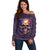 Skull Off Shoulder Sweater Hello Darkness My Old Friend - Horror Seamless Pattern Purple - Wonder Print Shop