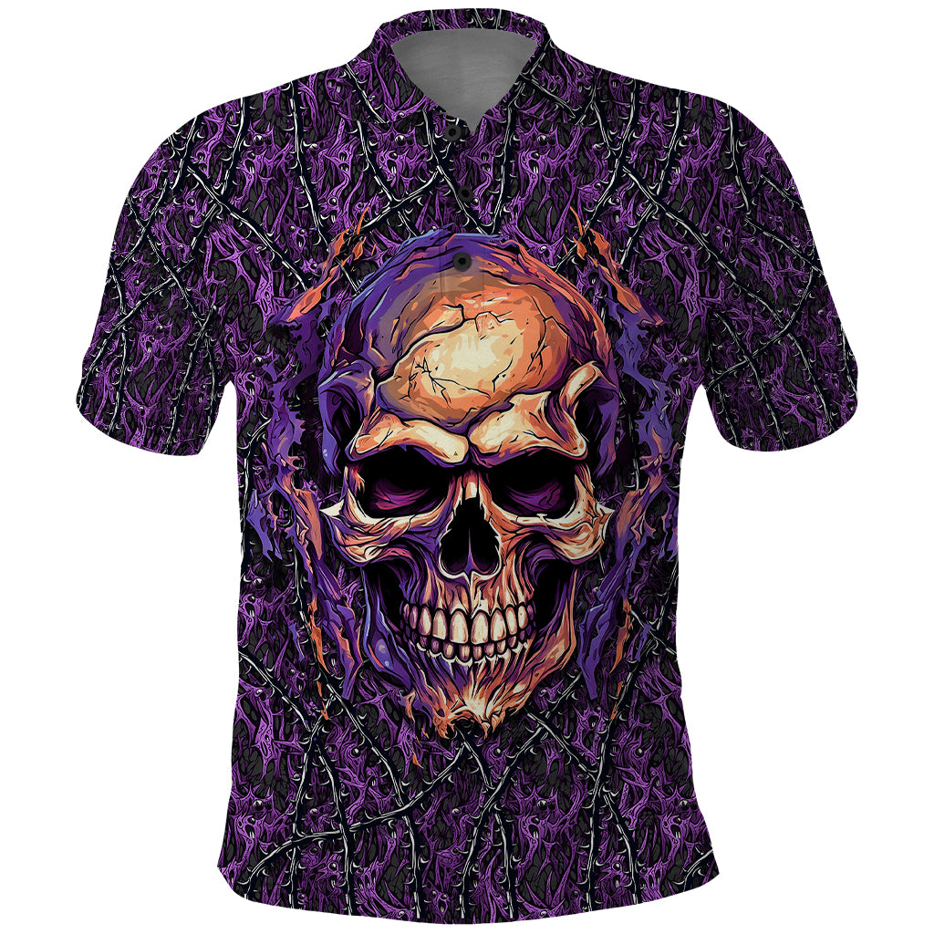 Skull Polo Shirt Hello Darkness My Old Friend - Horror Seamless Pattern Purple - Wonder Print Shop