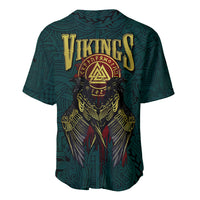 Dark green Viking baseball jersey with ornate symbols and large eagle graphic on chest