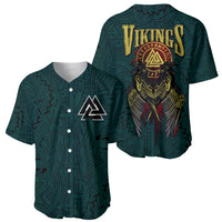 Dark green Viking baseball jersey with eagle artwork and patterned button placket