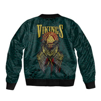 Dark forest green bomber jacket with large back raven graphic and striped ribbed cuffs