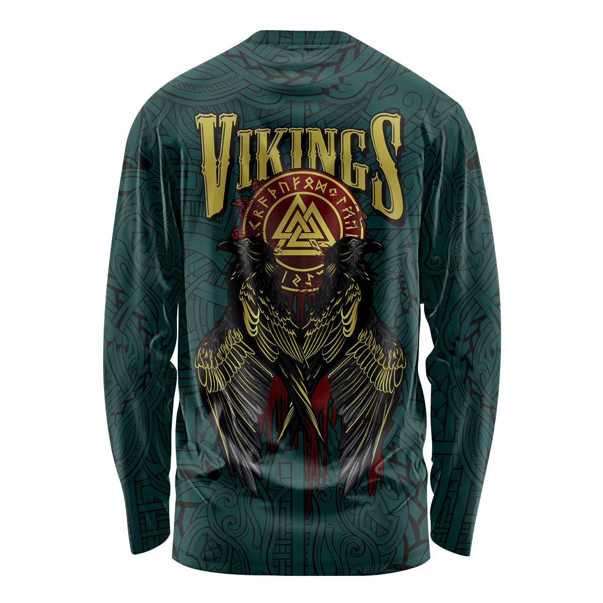 Dark forest green long sleeve Viking shirt with raven graphic front print