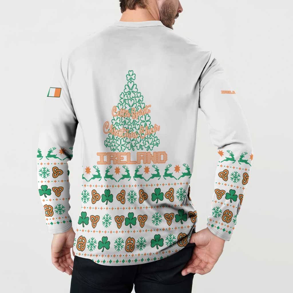 Ireland Christmas Button Sweatshirt with Celtic Knot Shamrock and Tricolor Holiday Pattern - Wonder Print Shop