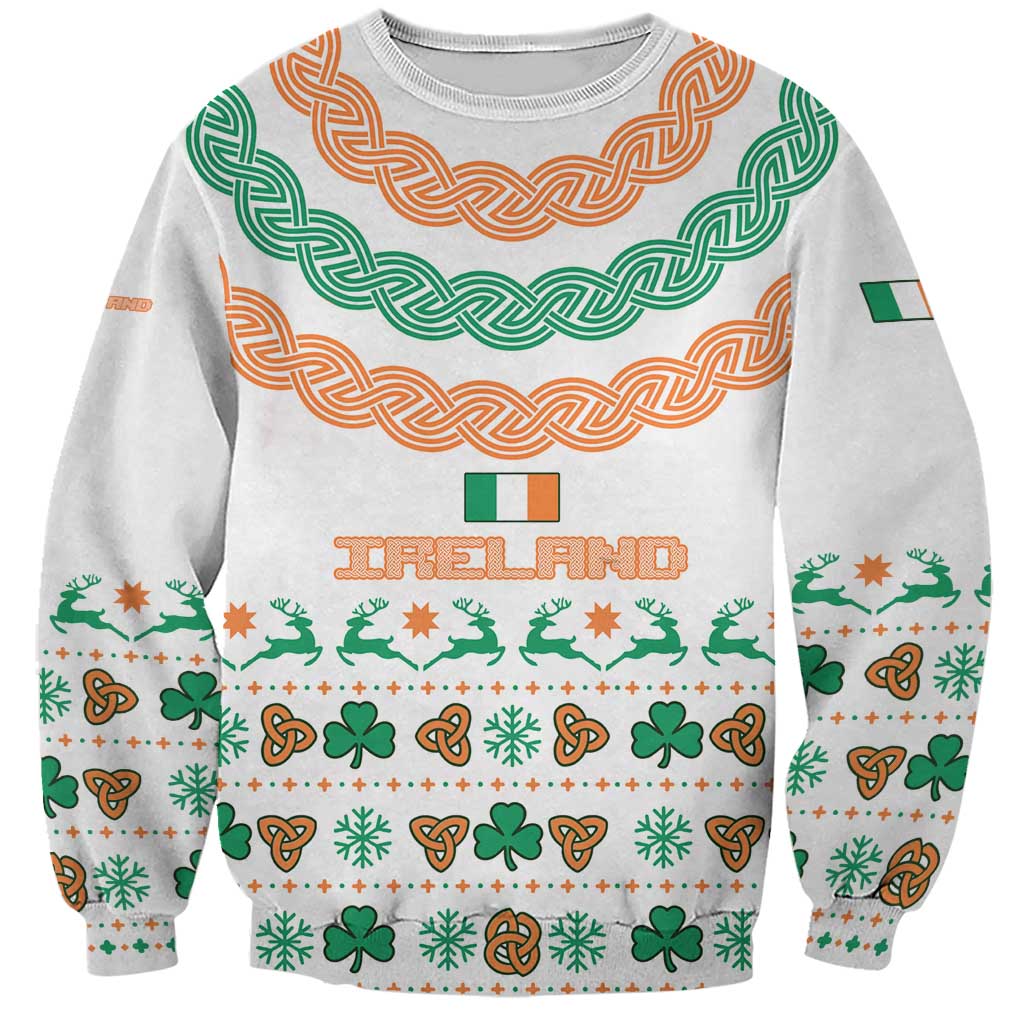 Ireland Christmas Sweatshirt with Celtic Knot Shamrock and Tricolor Holiday Pattern - Wonder Print Shop