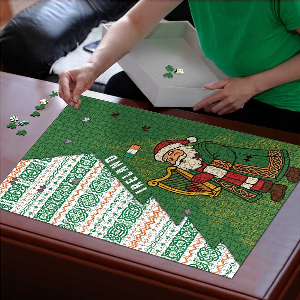 Ireland Christmas Puzzle with Celtic Harp Santa and Green Holiday Pattern - Wonder Print Shop