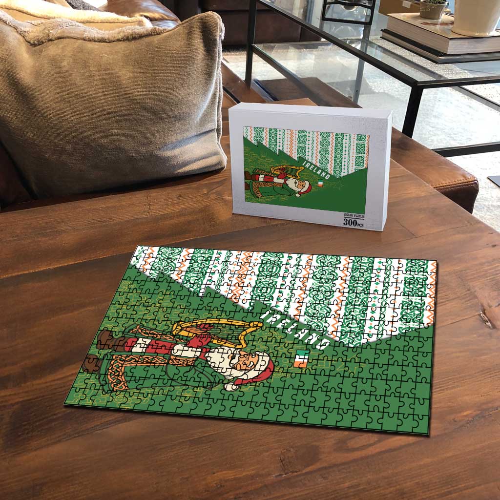 Ireland Christmas Puzzle with Celtic Harp Santa and Green Holiday Pattern - Wonder Print Shop