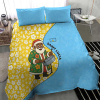 Blue and yellow Christmas bedding set with Santa steelpan illustration and floral print