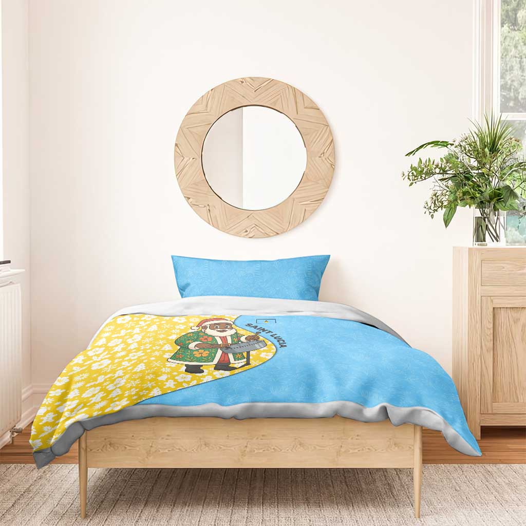 Blue and yellow Christmas bedding set with Santa steelpan artwork and floral pattern