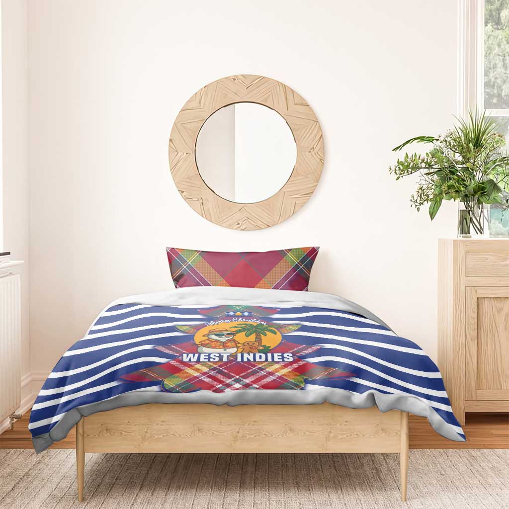 West Indies Christmas Bedding Set with Tropical Snowman Palm Tree Gingerbread and Plaid Design - Wonder Print Shop