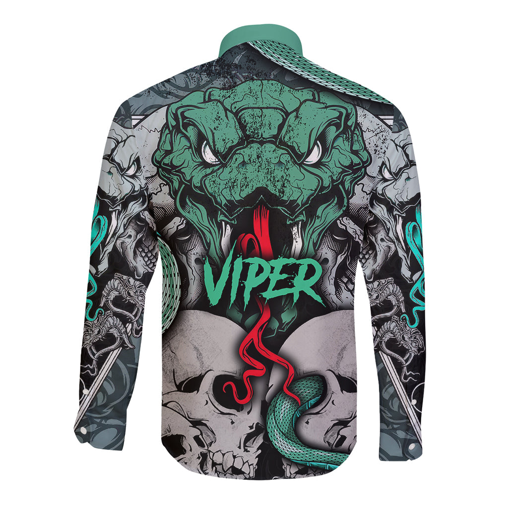 Infernal Trio Long Sleeve Button Shirt Skull, Viper, and Sinister Snake - Wonder Print Shop