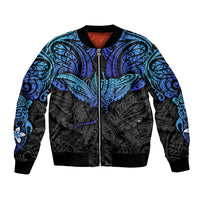 Unisex bomber jacket with blue-and-black ray pattern, full zip and ribbed cuffs