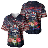 Two multicolor American flag baseball jerseys with skull and floral print, V-neck