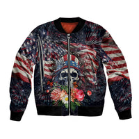 Unisex bomber jacket with full-zip front and patriotic skull floral graphic