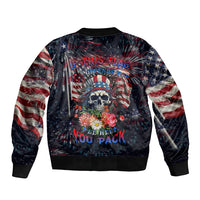 Unisex bomber jacket with patriotic skull fireworks graphic and ribbed cuffs