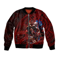 Unisex bomber jacket with full-zip front and red-black skull artwork