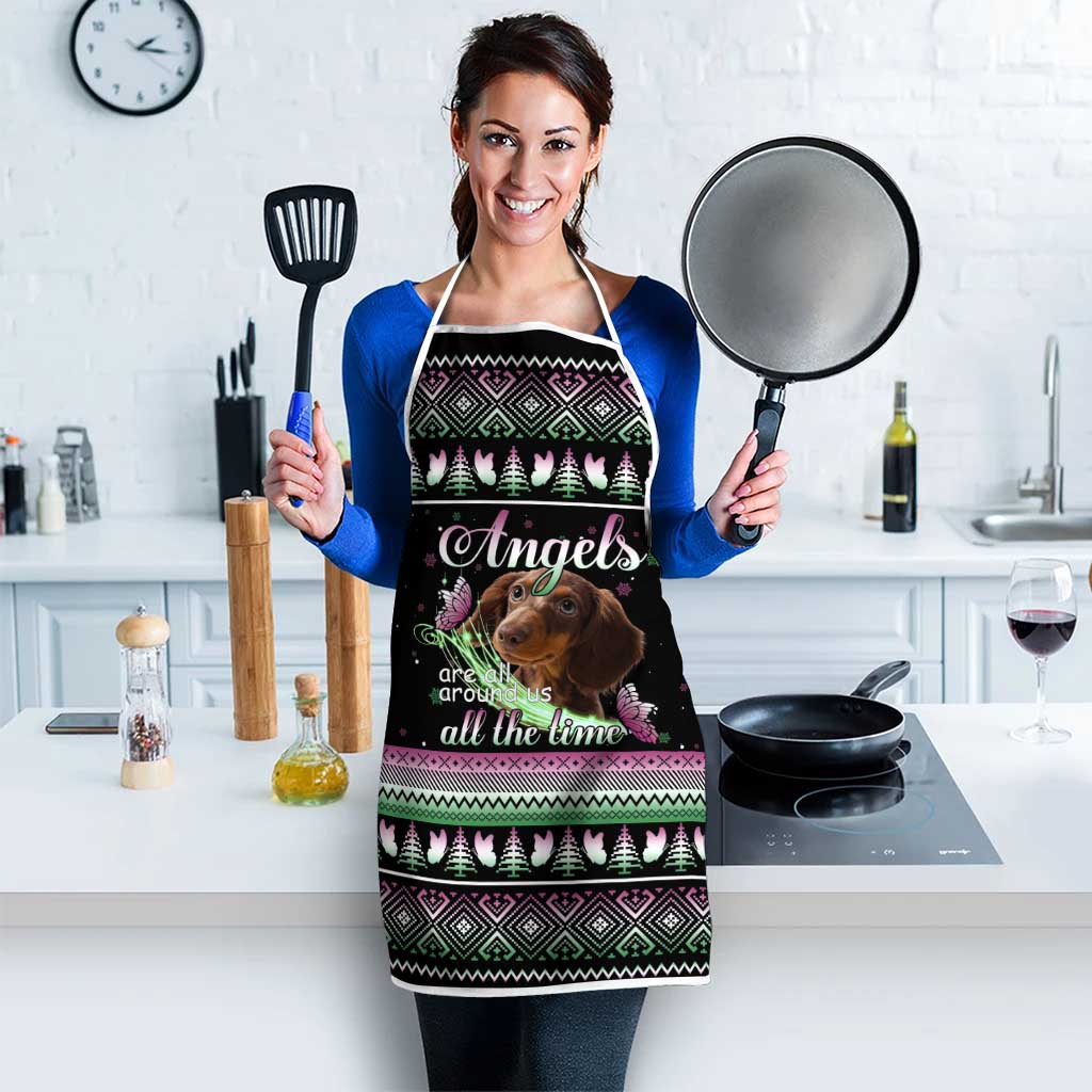 Christmas Dachshund Angel Dog Apron Pink Green Tree Feather Pattern Design - Wonder Print Shop
