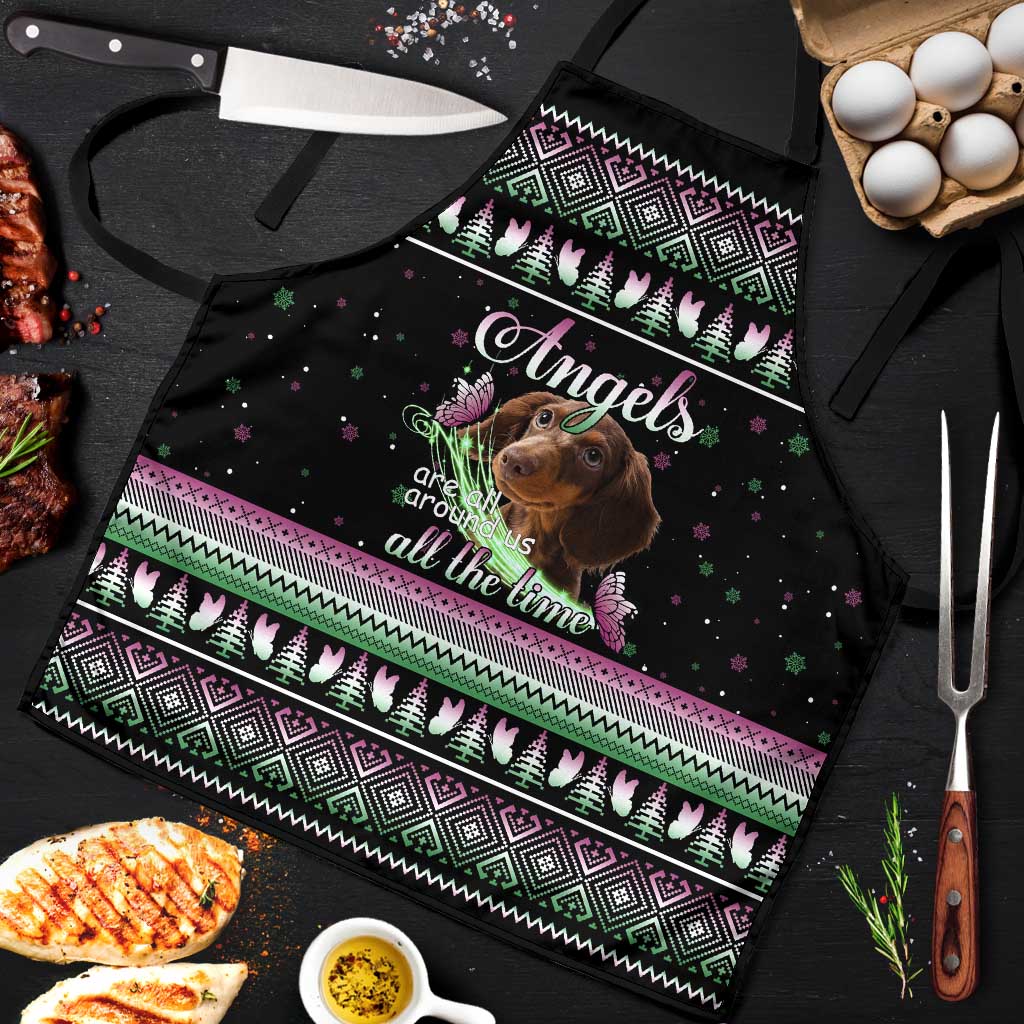 Christmas Dachshund Angel Dog Apron Pink Green Tree Feather Pattern Design - Wonder Print Shop