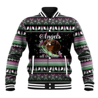 Christmas Dachshund Angel Dog Baseball Jacket Pink Green Tree Feather Pattern Design - Wonder Print Shop